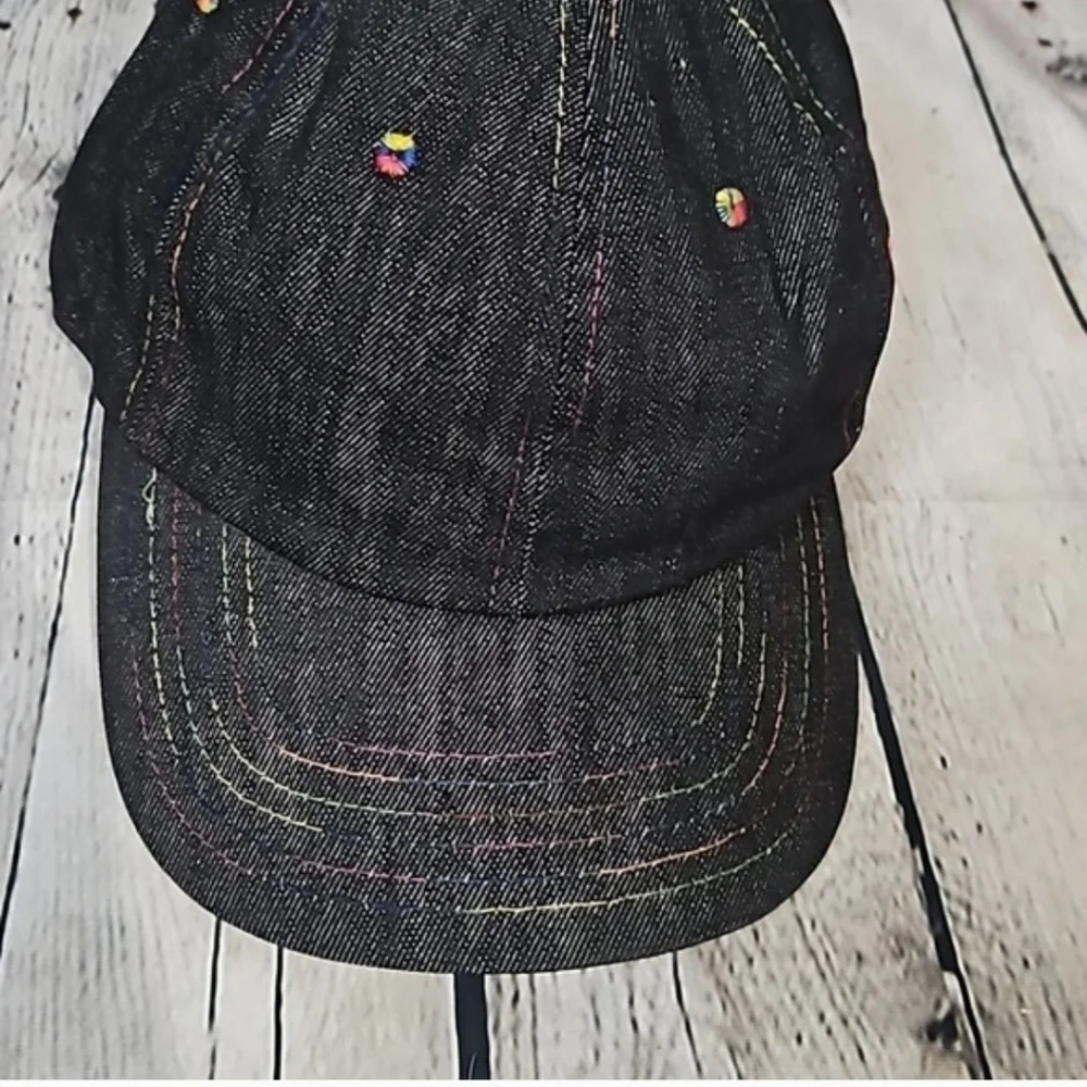 Black Denim Kids Cap with Rainbow Embroidery
